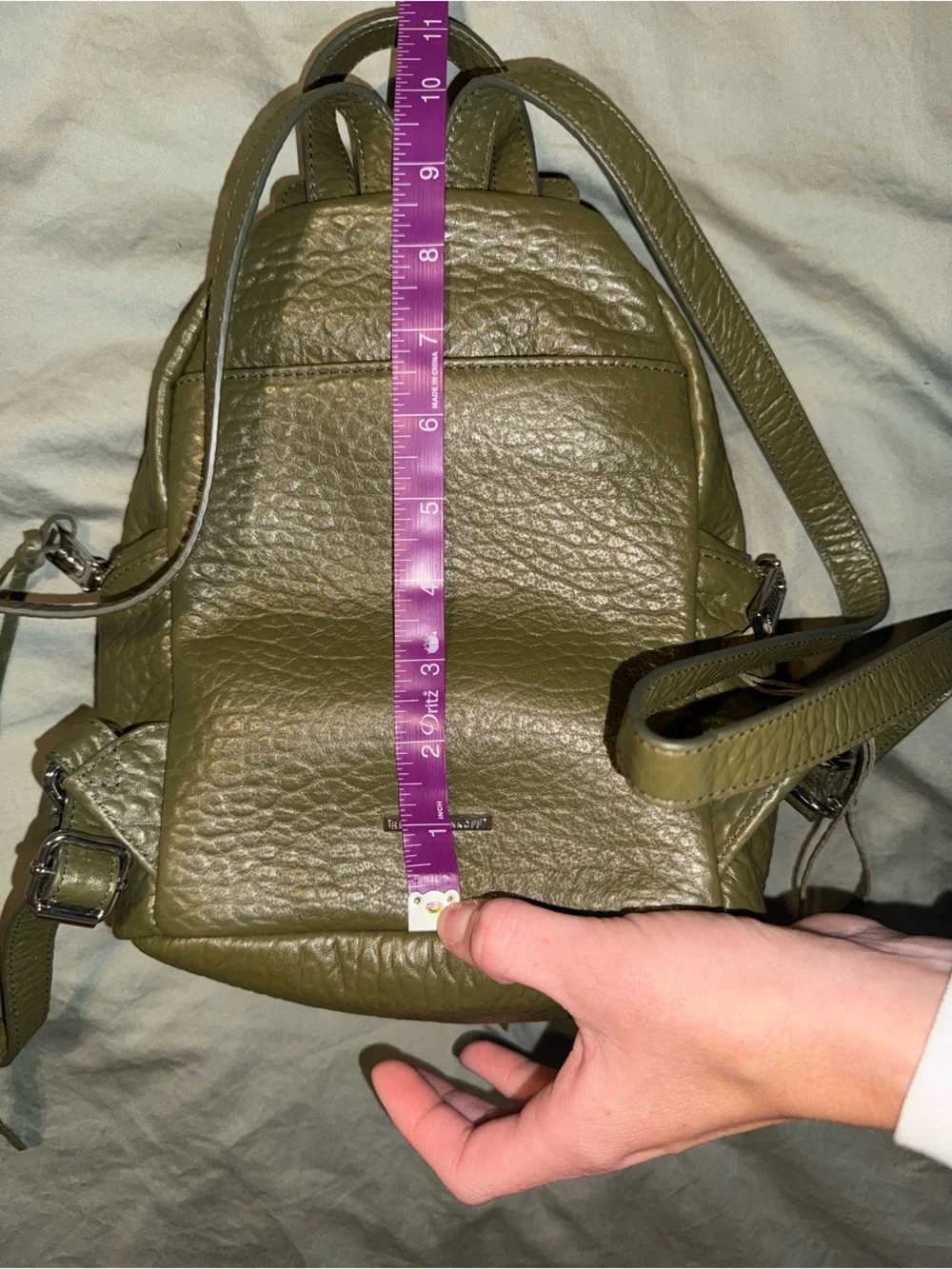 rebecca minkoff mini olive green julian pebbled leather backpack